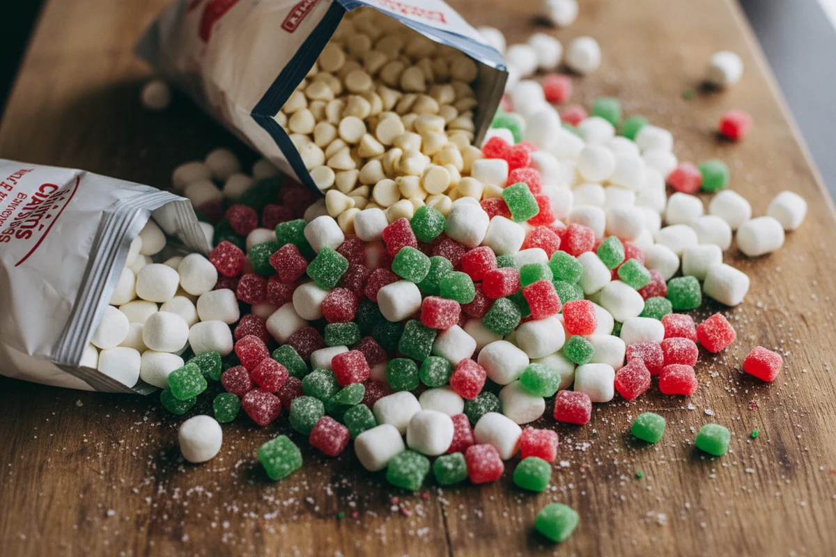 A bowl with melted white chocolate, butter, and marshmallows being stirred with a spatula.