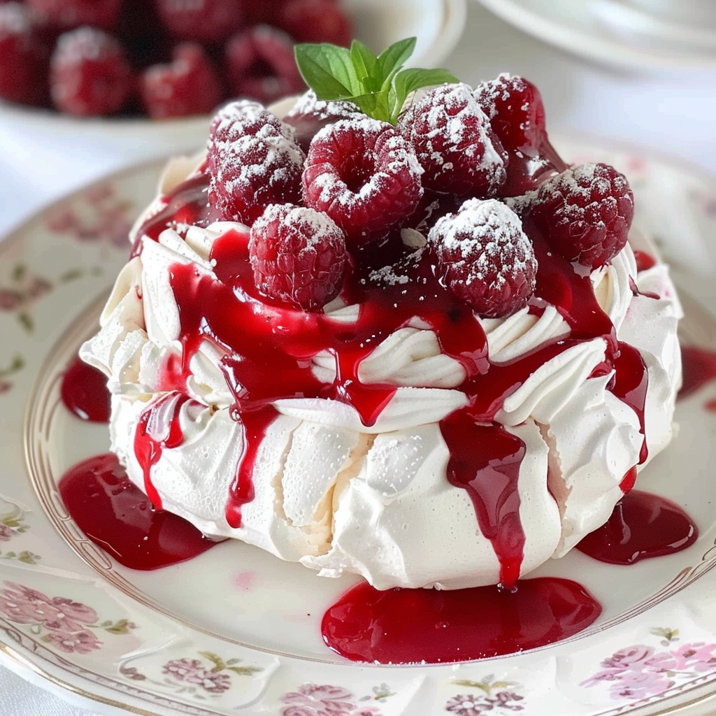 Raspberry Rose Pavlova Dessert
