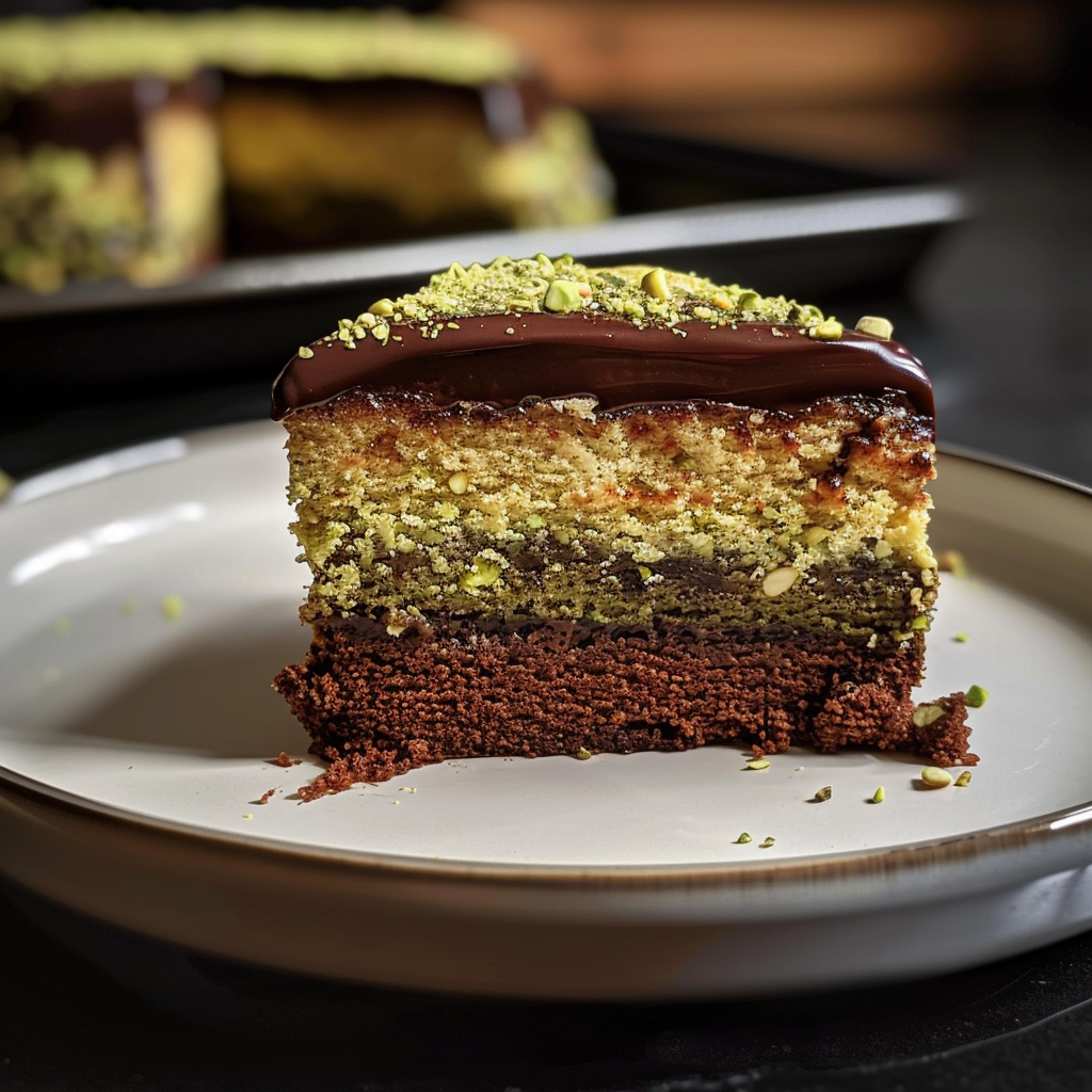 istachio Cake with Chocolate Glaze