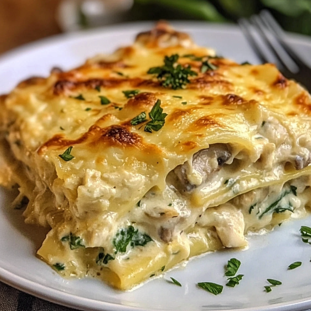 Cheesy Mushroom Chicken Alfredo Lasagna Recipe