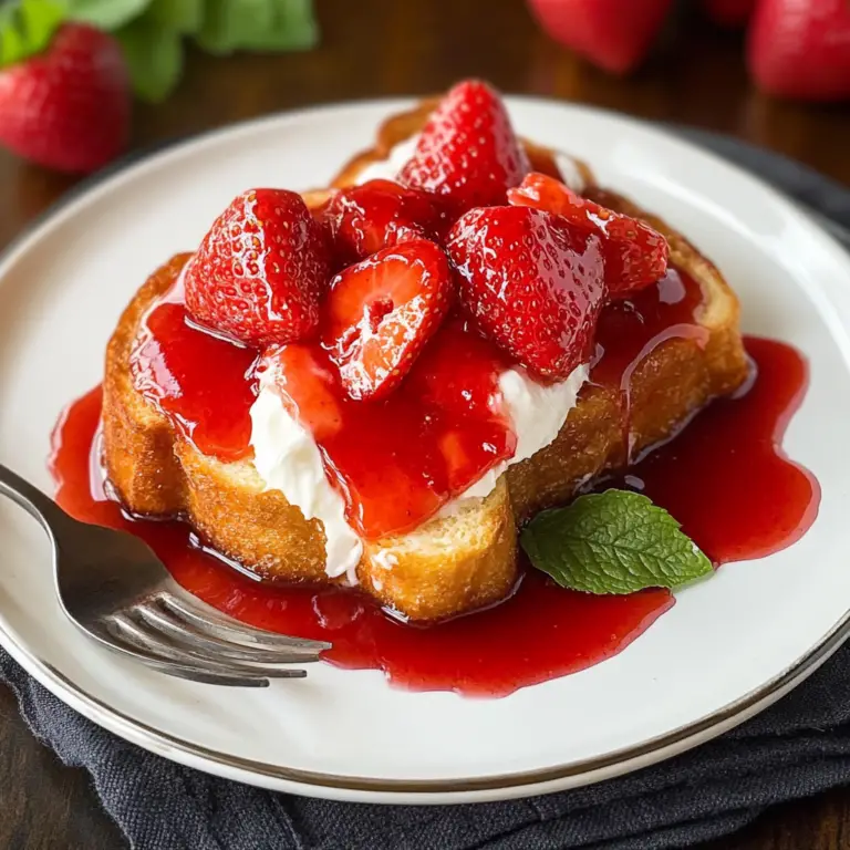 Angel Food Cake French Toast with Strawberry Syrup