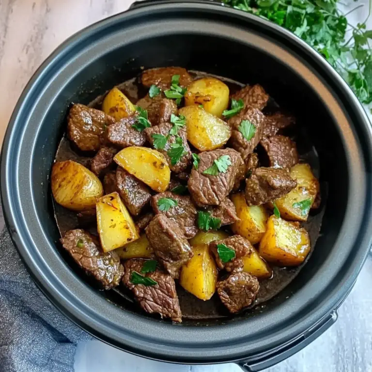 Slow Cooker Garlic Butter Beef Bites & Potatoes