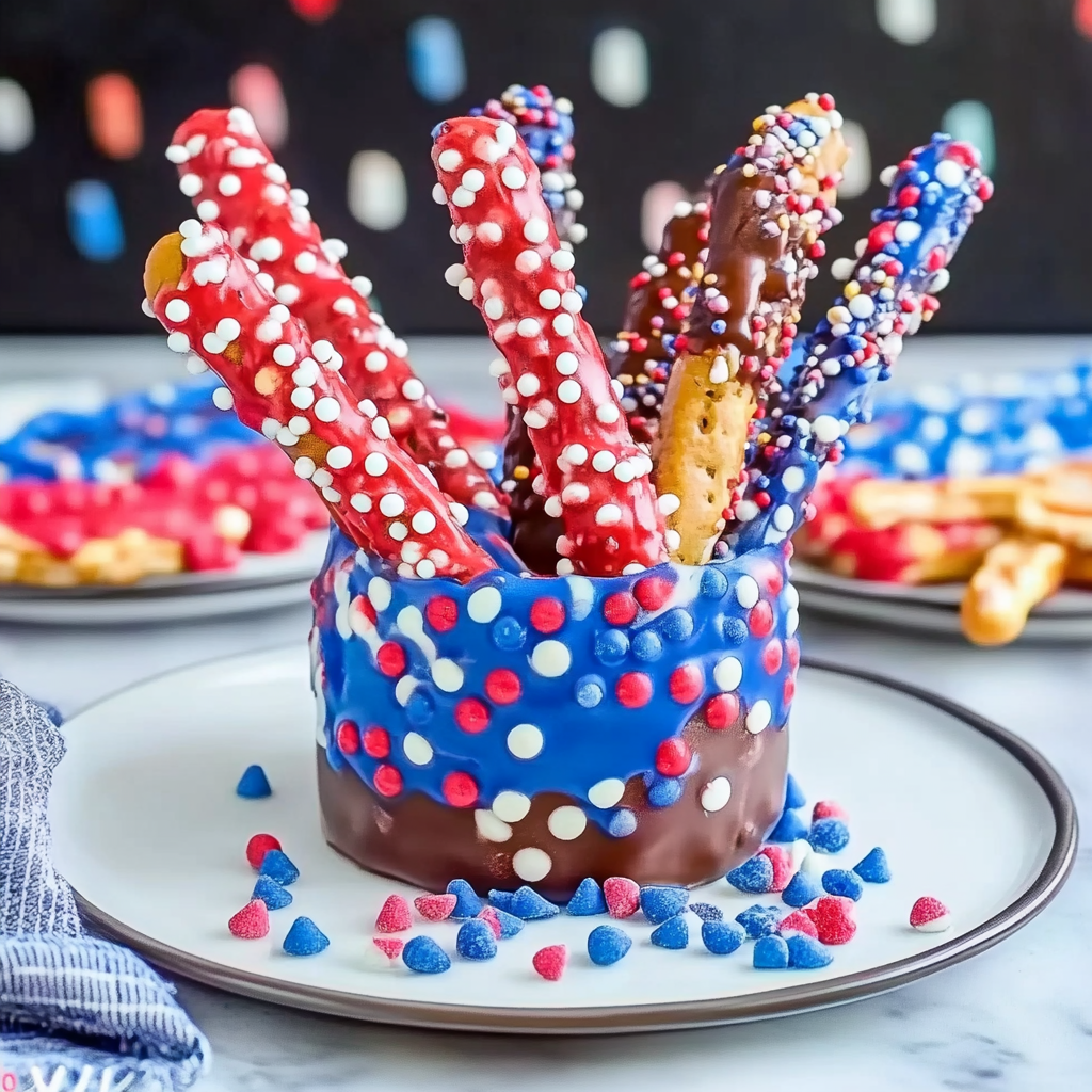 4th of July Chocolate Covered Pretzel Rods