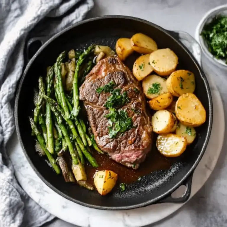 Skillet Steak with Asparagus & Potatoes