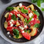 Peach Salad with Watermelon & Feta Crumbles
