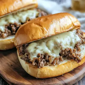 Slow Cooker Ground Beef French Dip Sandwiches