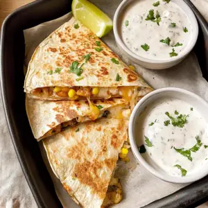 Cheesy Elote Quesadilla with Zesty Crema