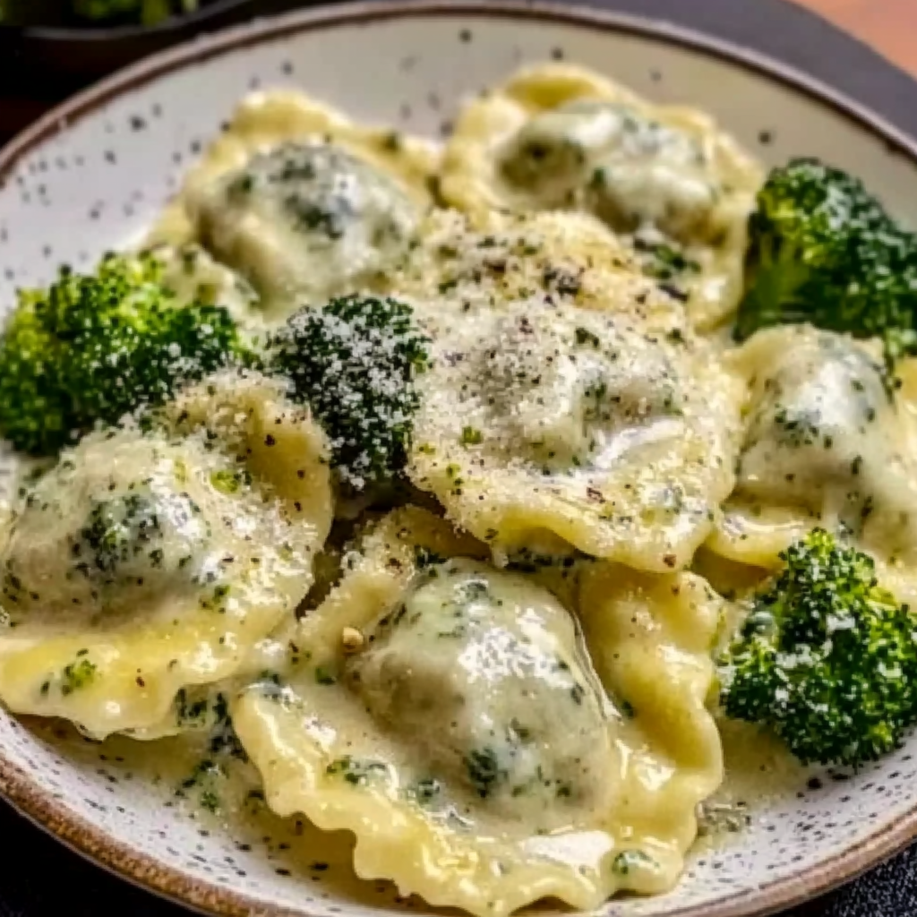 Creamy Date Night Broccoli Alfredo Ravioli