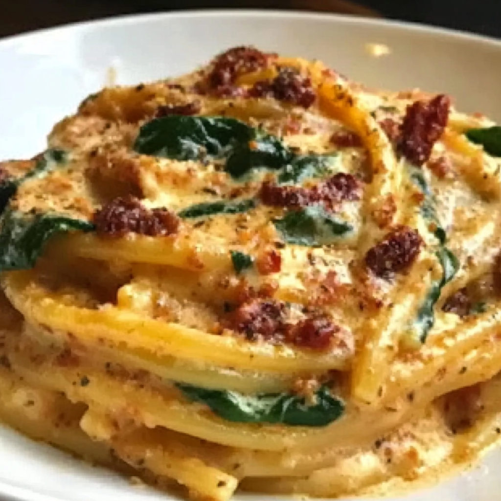 Creamy Spaghetti & Spinach with Sun-Dried Tomato Sauce