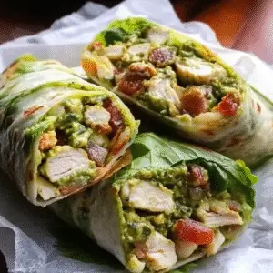 Pesto Chicken and Avocado Bacon Salad Wraps