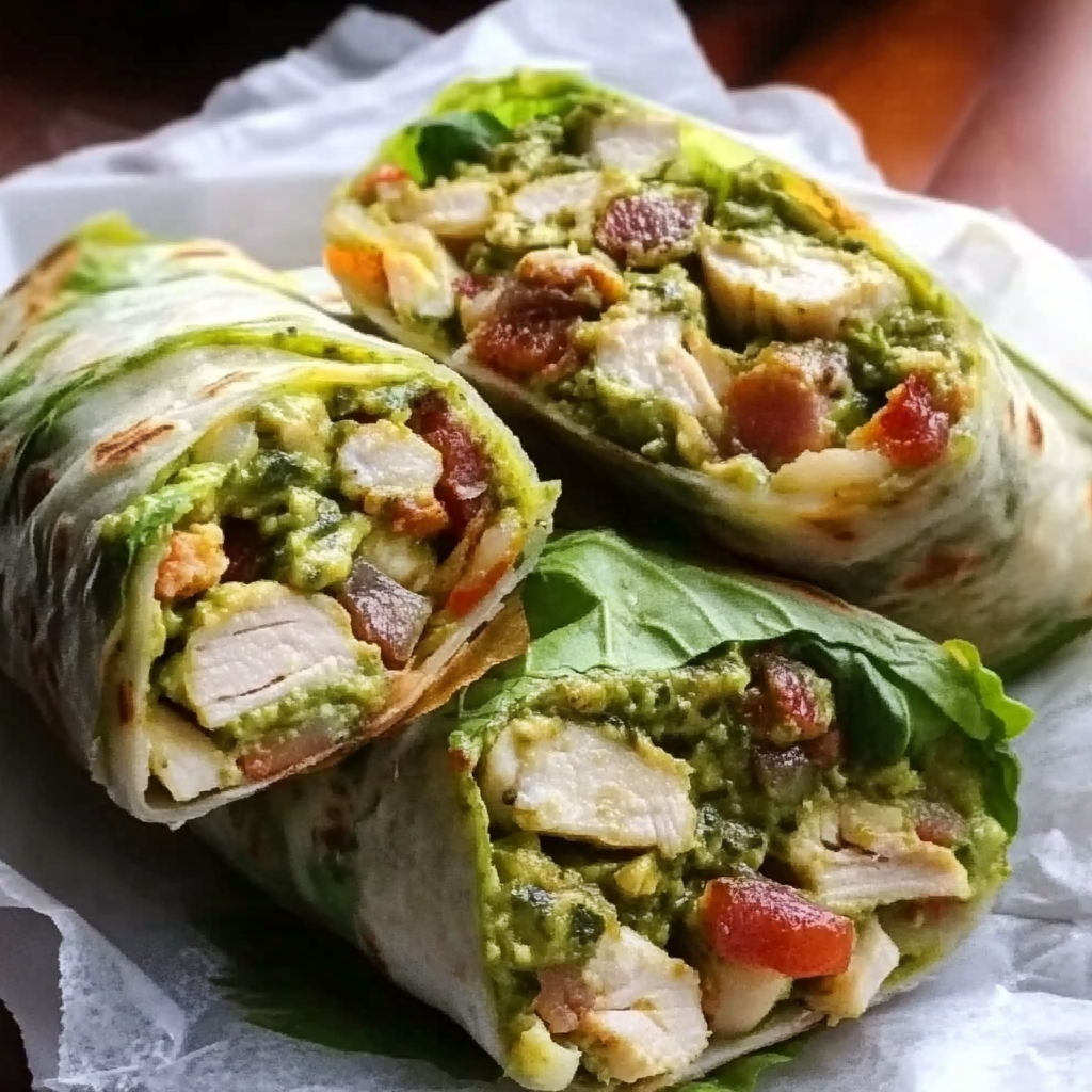 Pesto Chicken and Avocado Bacon Salad Wraps