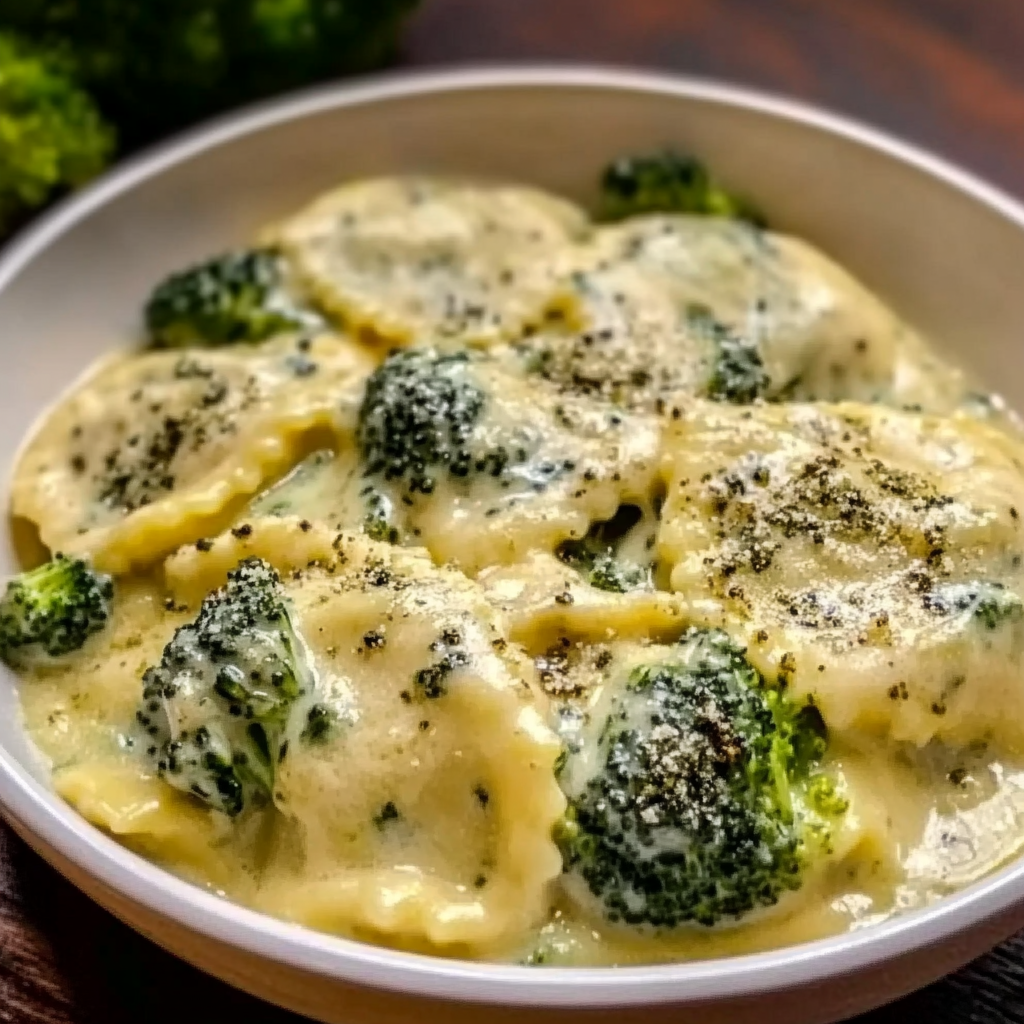 Creamy Date Night Broccoli Alfredo Ravioli