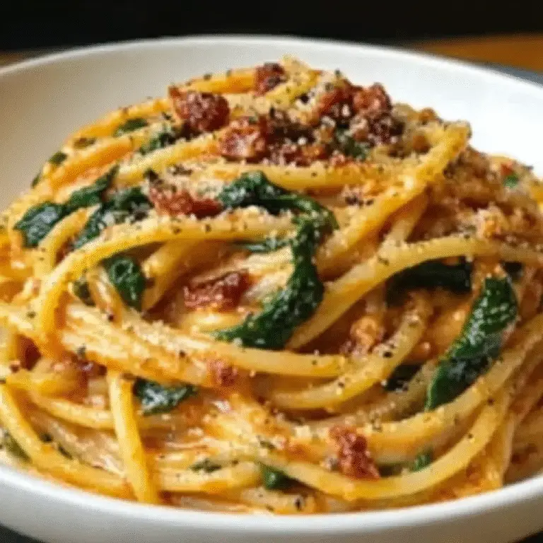 Spaghetti & Spinach with Sun-Dried Tomato Sauce