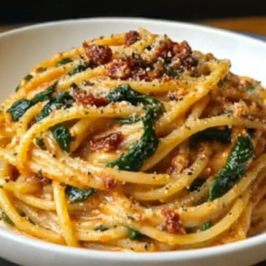 Spaghetti & Spinach with Sun-Dried Tomato Sauce