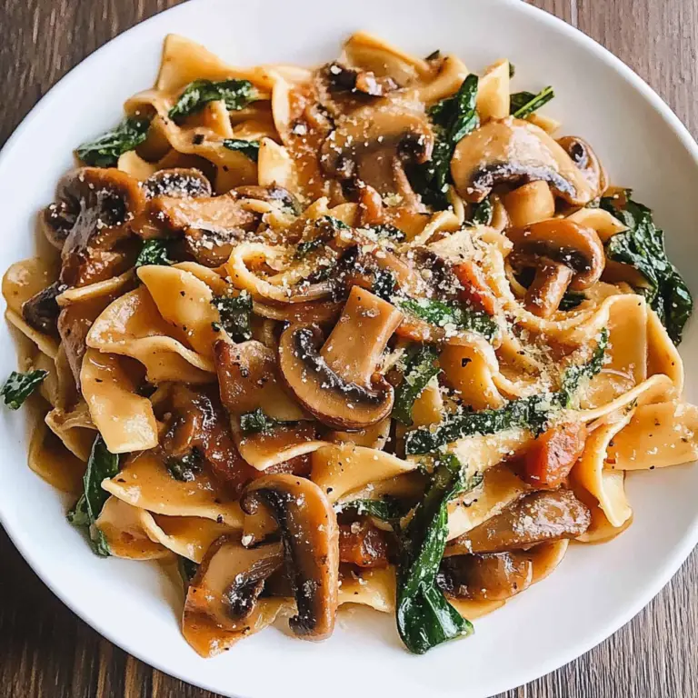 Creamy Mushroom Spinach Pasta with Onions