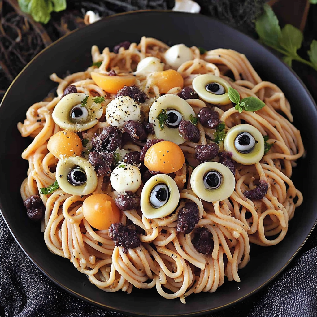 Halloween Eyeball Pasta Salad Recipe with Mozzarella
