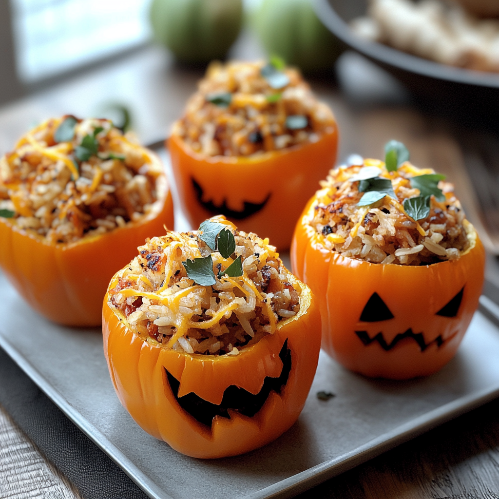 Shredded Chicken & Rice Stuffed Peppers