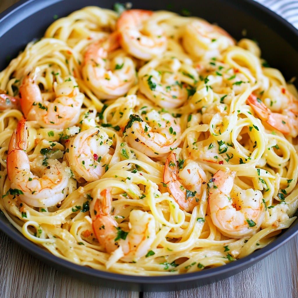 Lemon Fettuccine with Garlic Shrimp Recipe