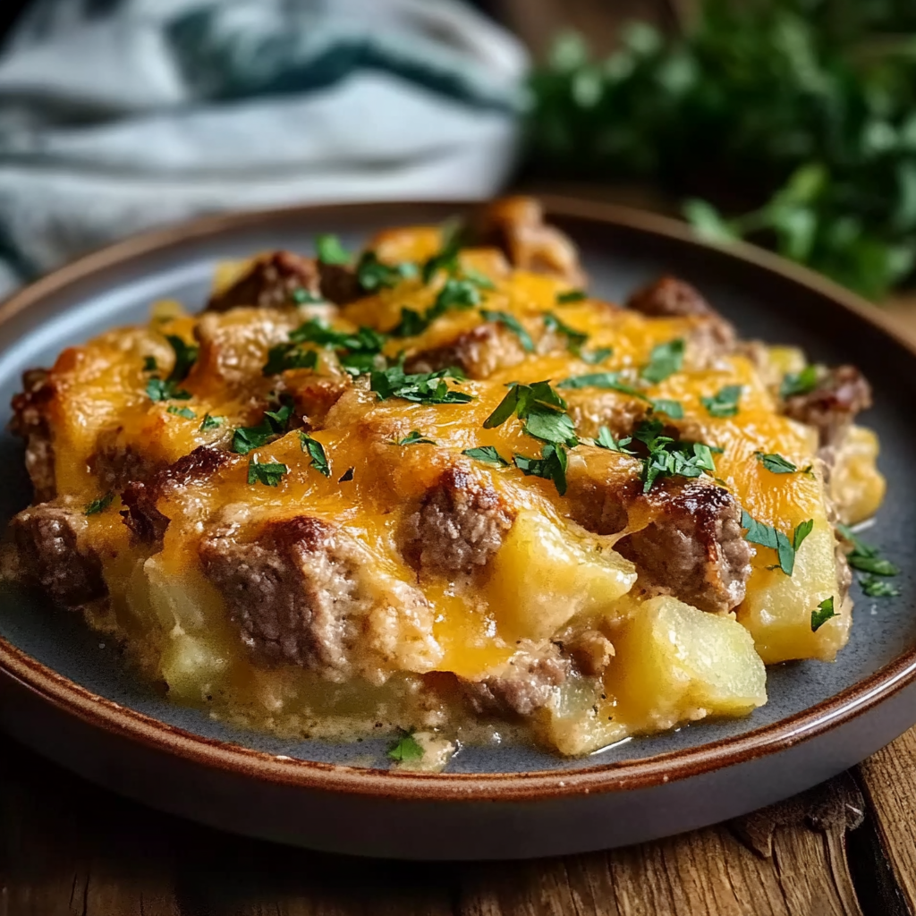 Slow Cooker Steak and Cheddar Potato Casserole